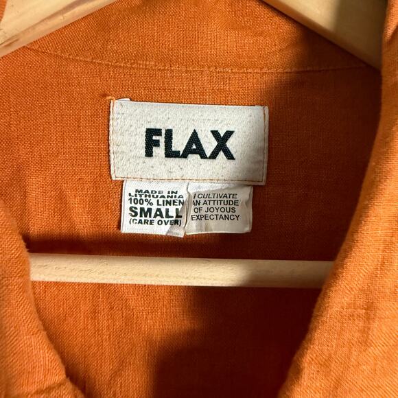 Flax 100% Linen Orange Button Front Shirt Top Size Small - Picture 10 of 12